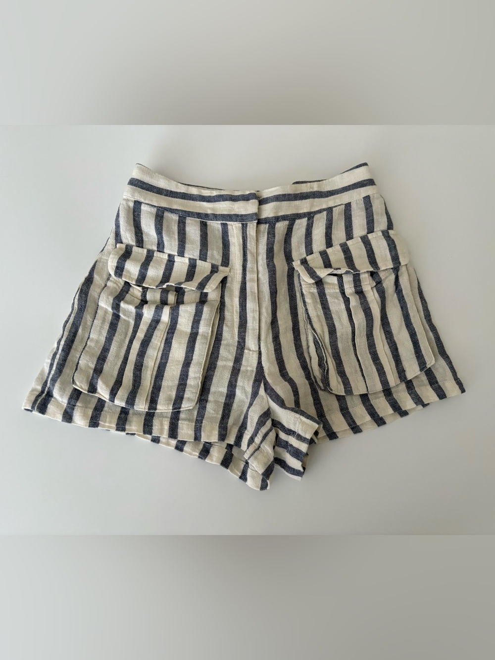 Forever 21 High-Waist Striped Shorts - Navy and Cream
